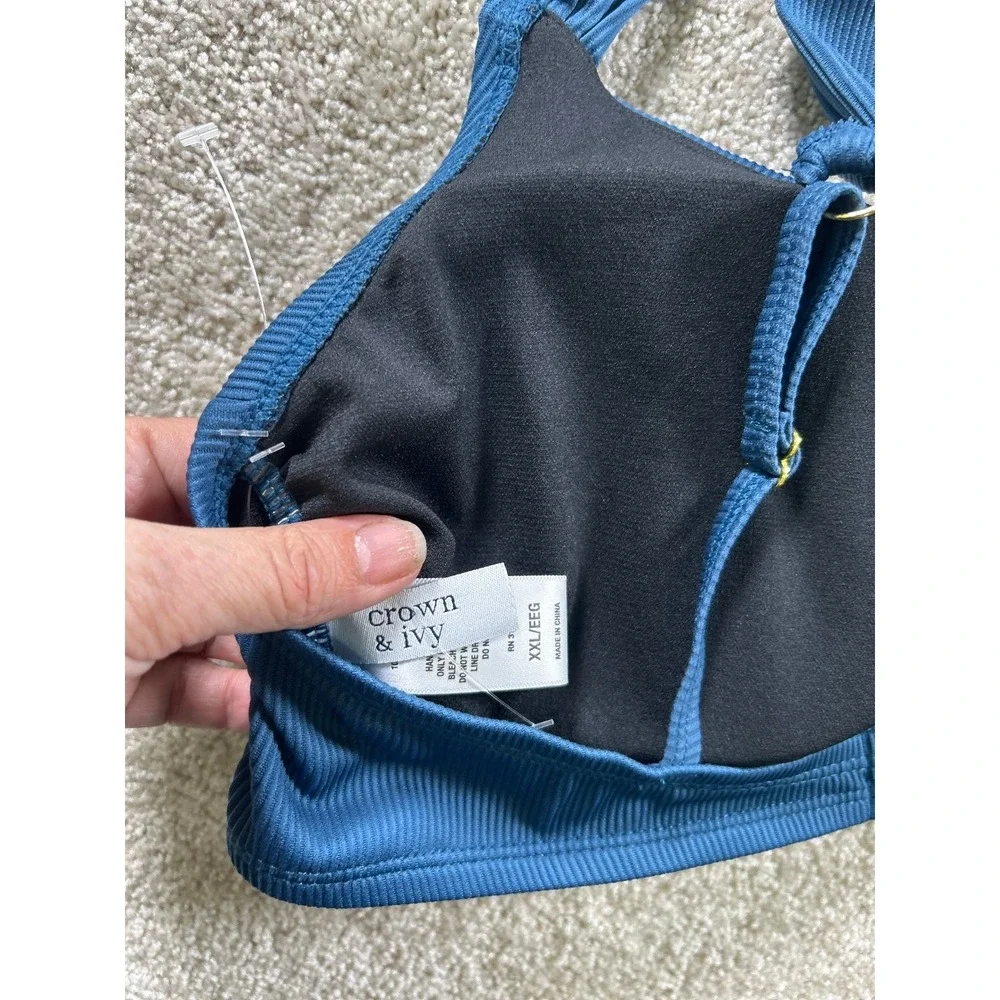 Crown & Ivy Women's Swimwear Navy Blue XXL Padded Adjustable Straps‎